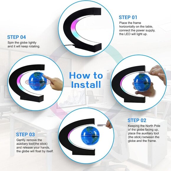 Magnetic Levitation Floating Globe, Levitating C Shape Globe with LED Lights for - Picture 4 of 6